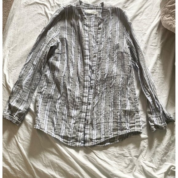 Zimmermann Tops - Zimmermann cotton linen blue black stripe waffles buttons shirt AU3 bust38 US6